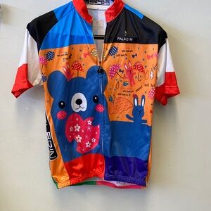 Women's Paladin Colorful Graphic Cycling Jersey. Zip Up, teddybear w heart, L
